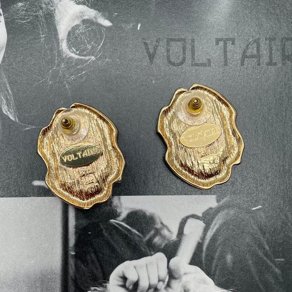 VOLTAIRE Designer Red Enamel Pierced Retro Earrings NWOT - Picture 2 of 2